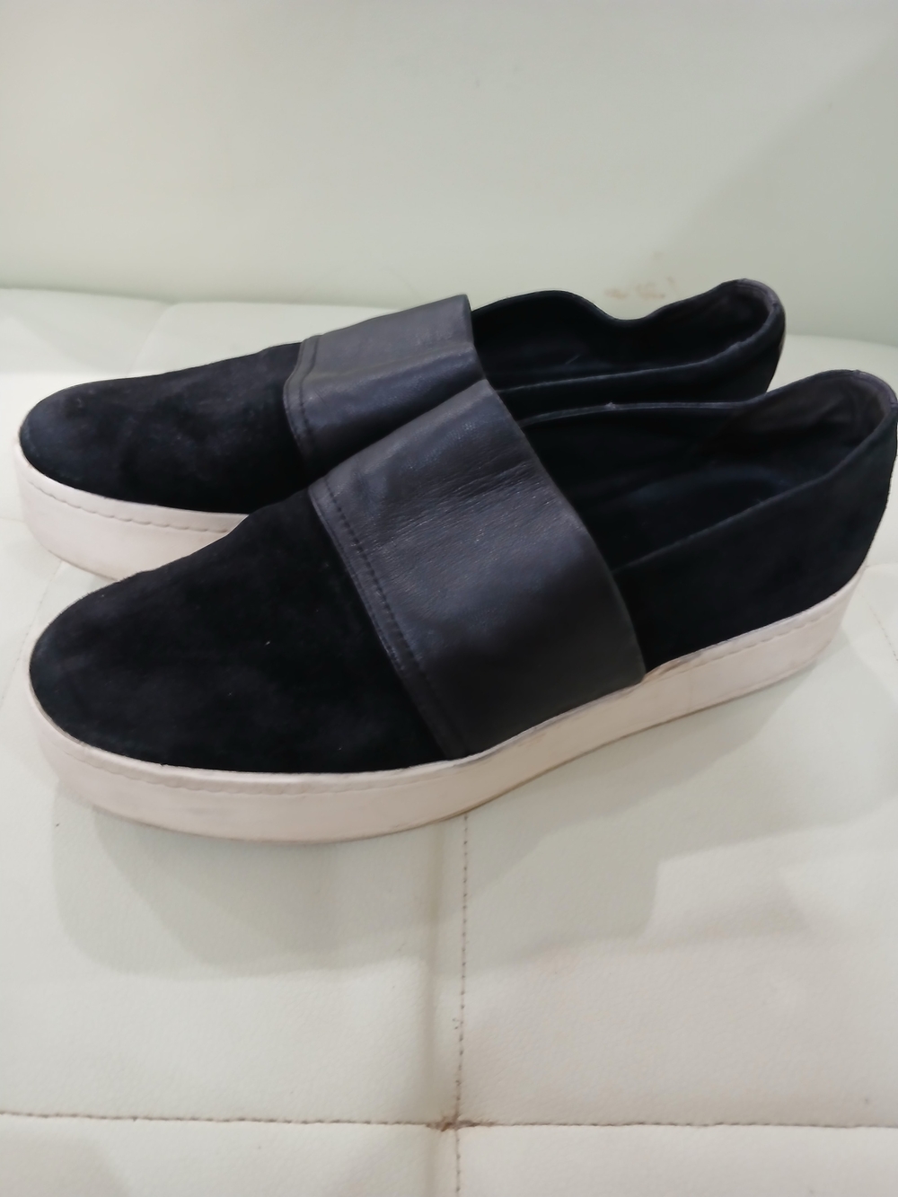 Black Slip-On Suede Loafers with Leather Band